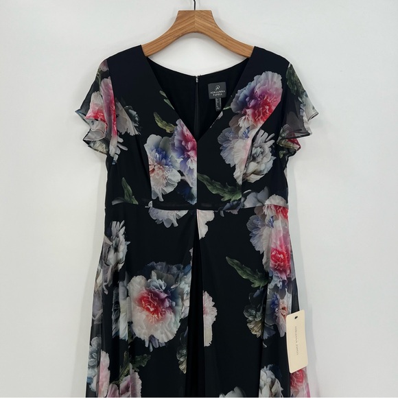 Adrianna Papell Floral Overlay Maxi Wide Leg Jumpsuit in Black Multi Size 16 - Picture 9 of 16